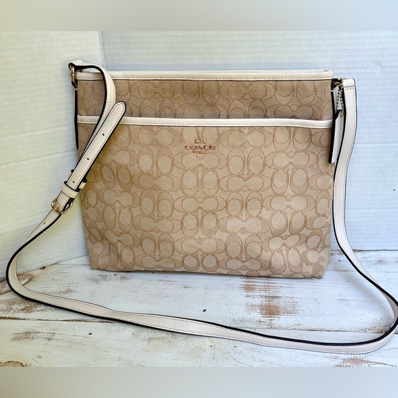 COACH Signature zip File Crossbody purse Shoulder Bag Canvas monogram jacquard - Picture 2 of 16